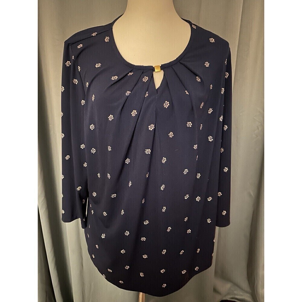 Liz Claiborne Womens PXXL Blouse Blue Floral Stylish Career Petite